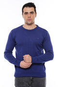 Navy Blue Crew Neck Slim Fit Plain Knitwear - Wessi
