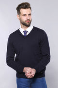 V-Neck Navy Blue Men's Knitwear | Wessi