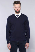 V Neck Dark Navy Knitwear | Wessi