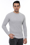 Patterned Crew Neck Light Gray Knitwear - Wessi
