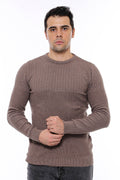Patterned Crew Neck Mink Knitwear - Wessi