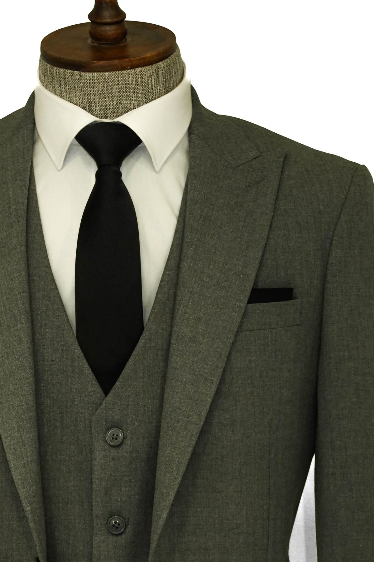 Tek Düğmeli Slim Fit Koyu Gri Yelekli Erkek Takım Elbise - Wessi