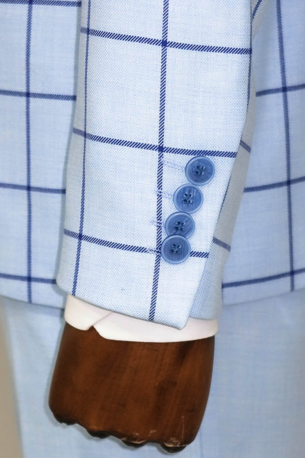 Ekose Ceketli Slim Fit Açık Mavi Erkek Kombinli Takım Elbise - Wessi