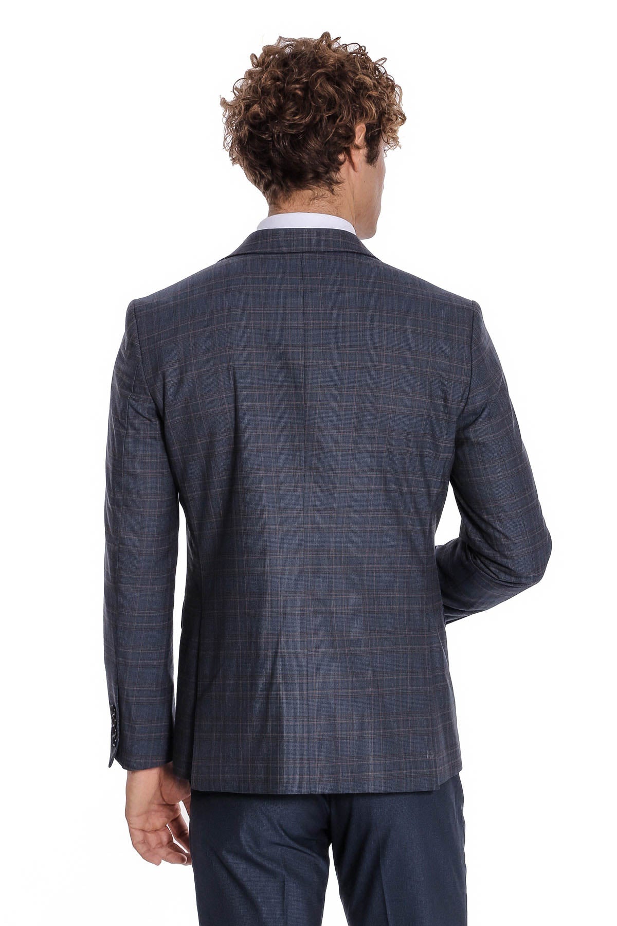 Ekose Ceketli Slim Fit Lacivert Erkek Takım Elbise - Wessi