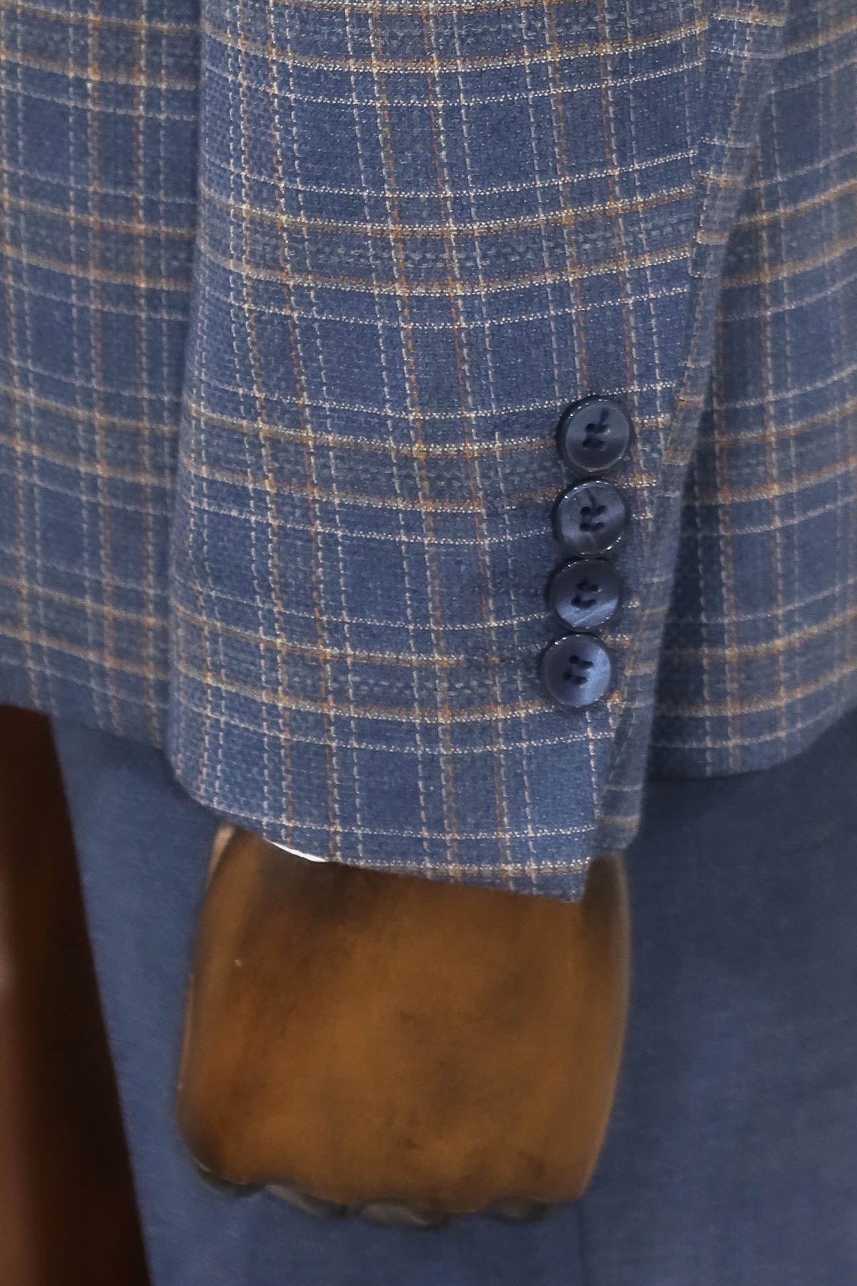 Ekose Ceketli Slim Fit Mavi Erkek Takım Elbise - Wessi