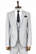 Açık Gri Ekose Ceketli Slim Fit Takım Elbise - Wessi