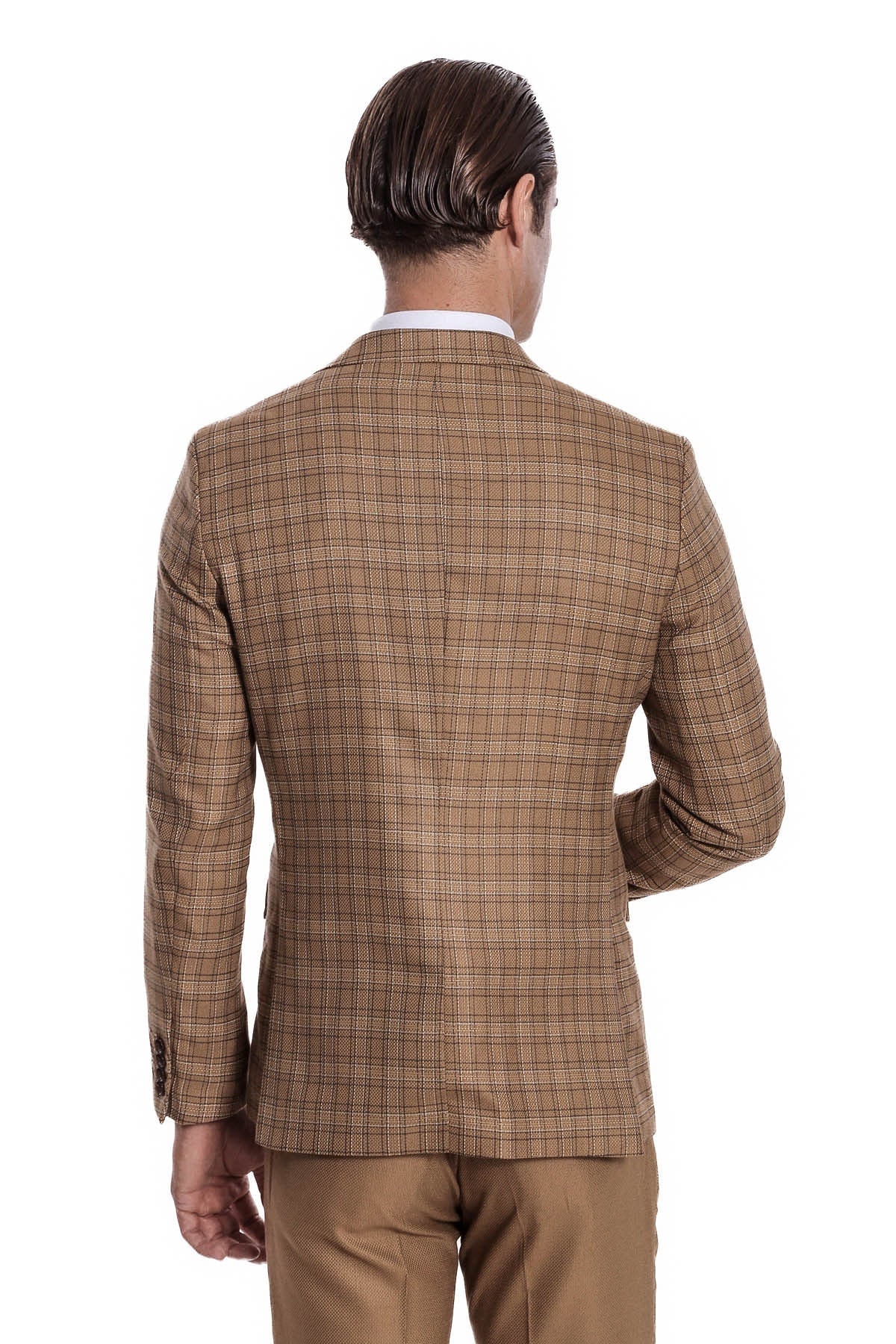 Ekose Ceketli Slim Fit Taba Erkek Takım Elbise - Wessi