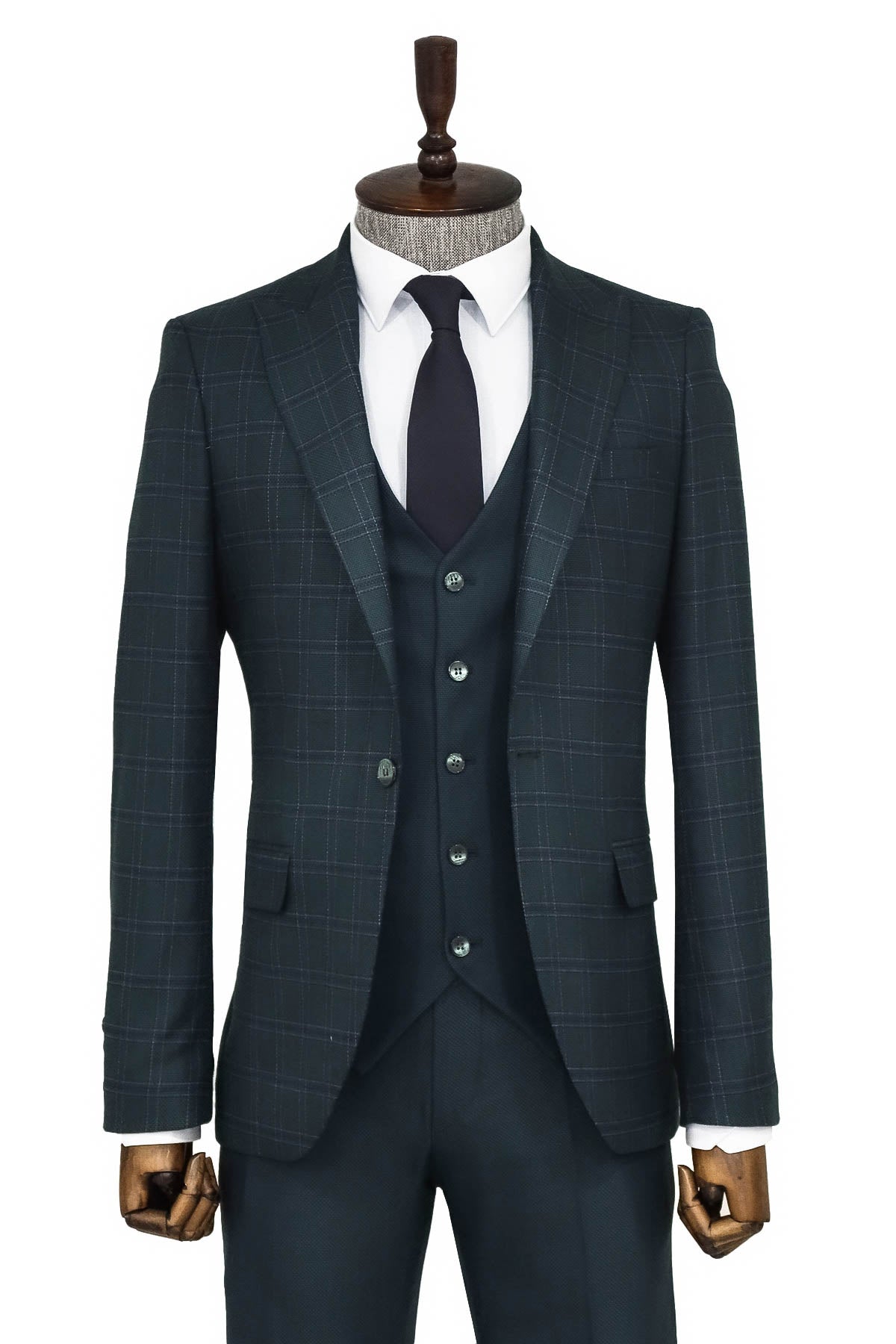 Ekose Ceketli Slim Fit Yeşil Erkek Takım Elbise - Wessi