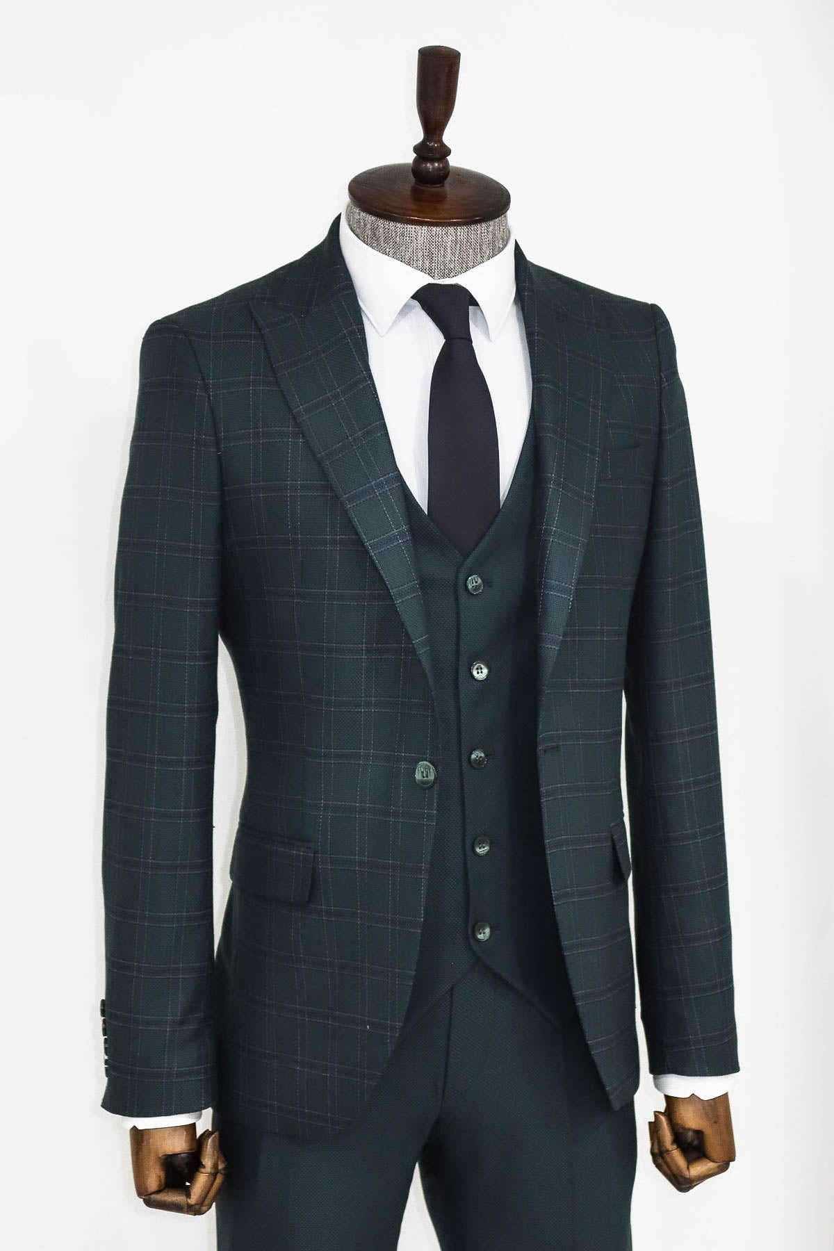 Ekose Ceketli Slim Fit Yeşil Erkek Takım Elbise - Wessi