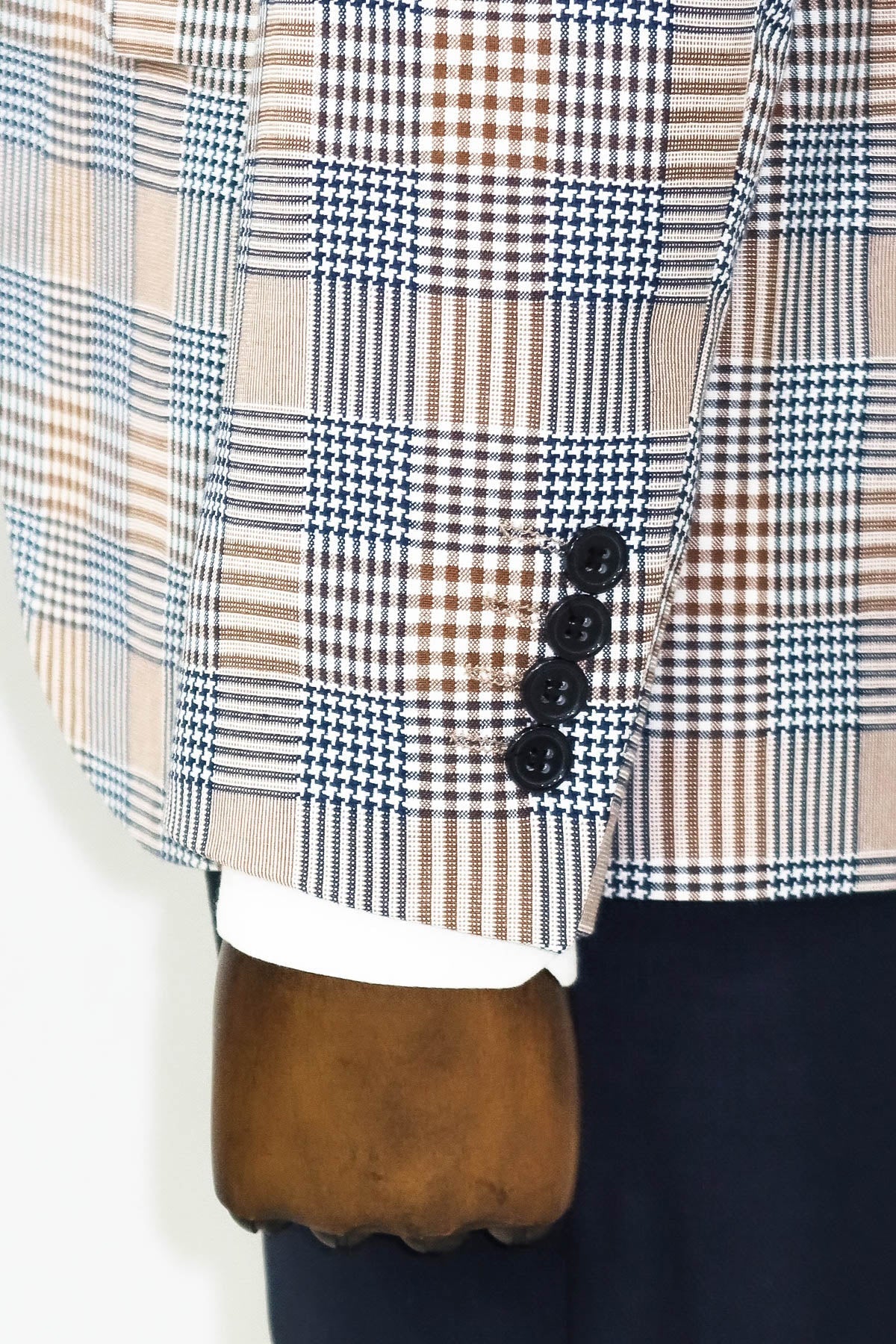 Kahverengi Ekose Ceketli Slim Fit Lacivert Erkek Takım Elbise - Wessi