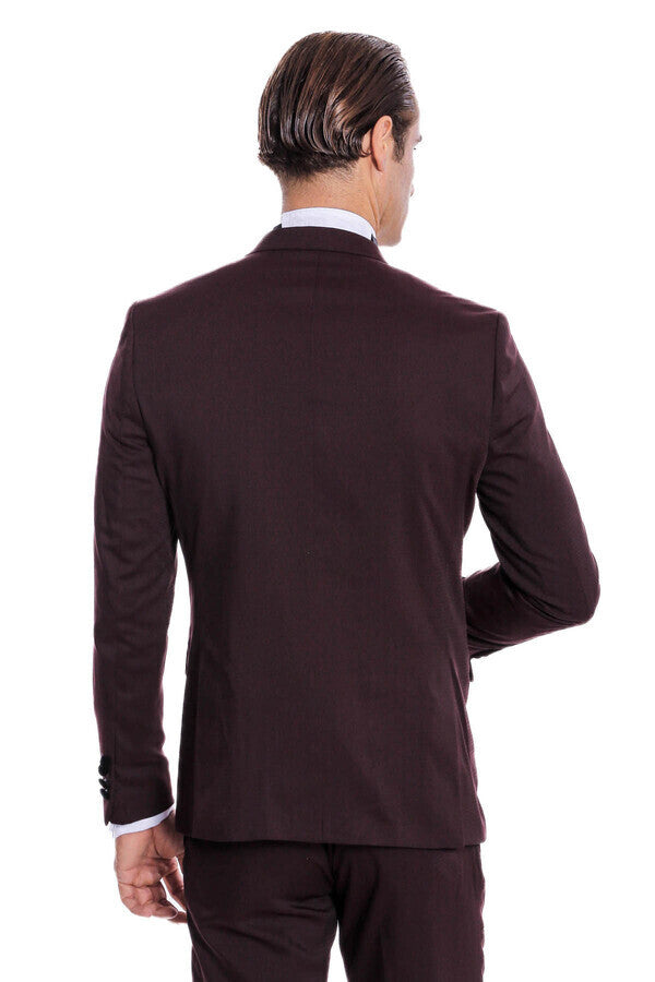 Kadife Yaka Slim Fit Bordo Erkek Damatlık - Wessi