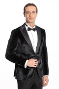 Kadife Slim Fit Siyah Erkek Smokin Ceket - Wessi