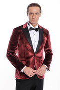 Velvet Slim Fit Burgundy Men's Tuxedo Jacket - Wessi