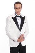 Velvet Slim Fit White Men's Tuxedo Jacket - Wessi