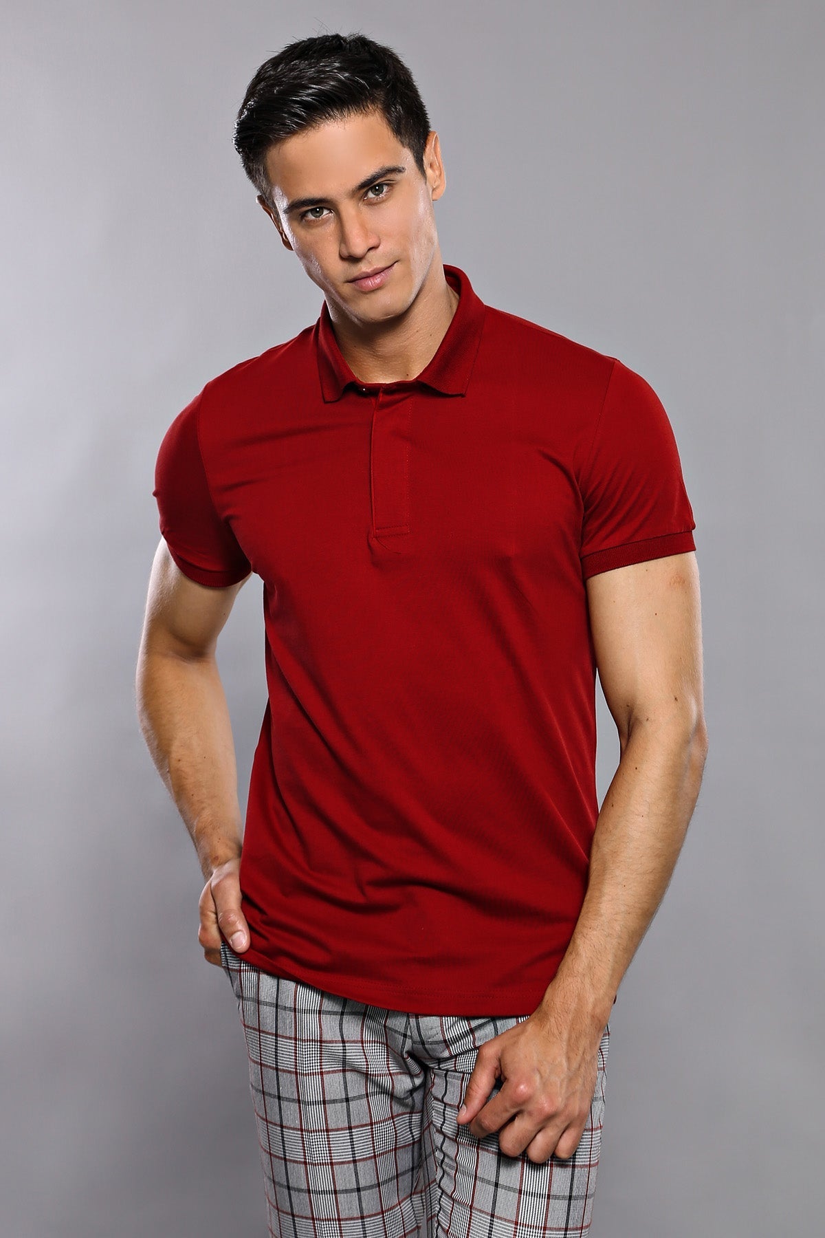 Polo Yaka Düz Bordo Erkek T-shirt - Wessi