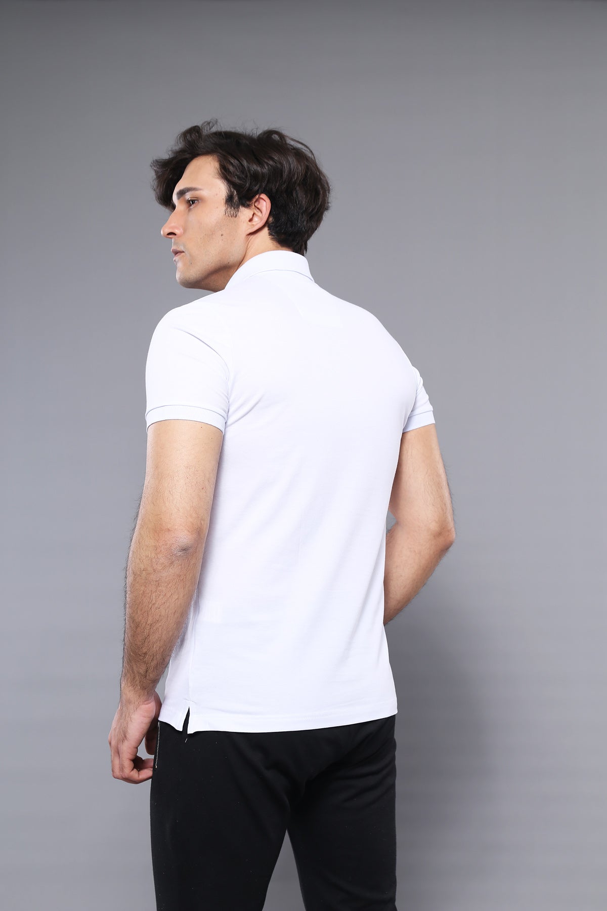 Polo Yaka Düz Beyaz T-shirt  - Wessi