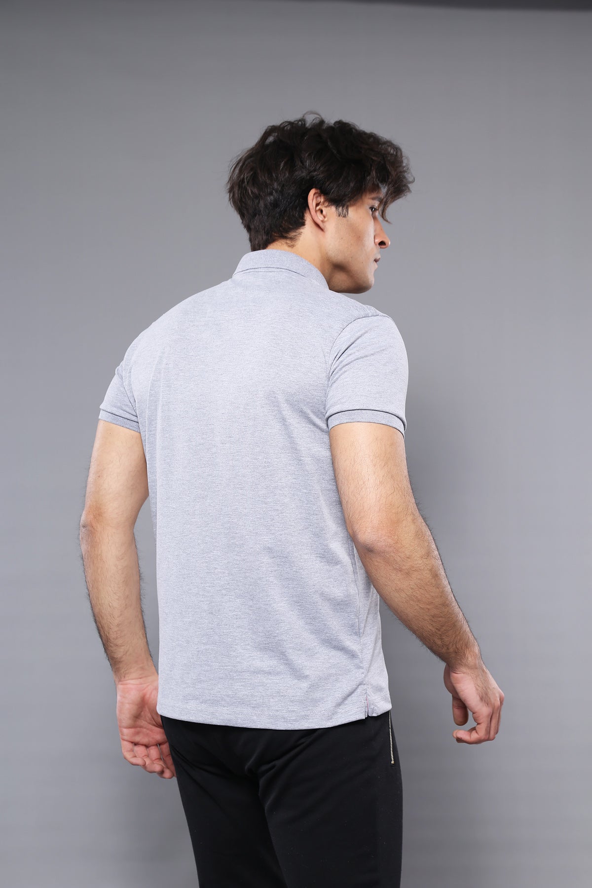 Polo Yaka Düz Gri T-shirt | Wessi