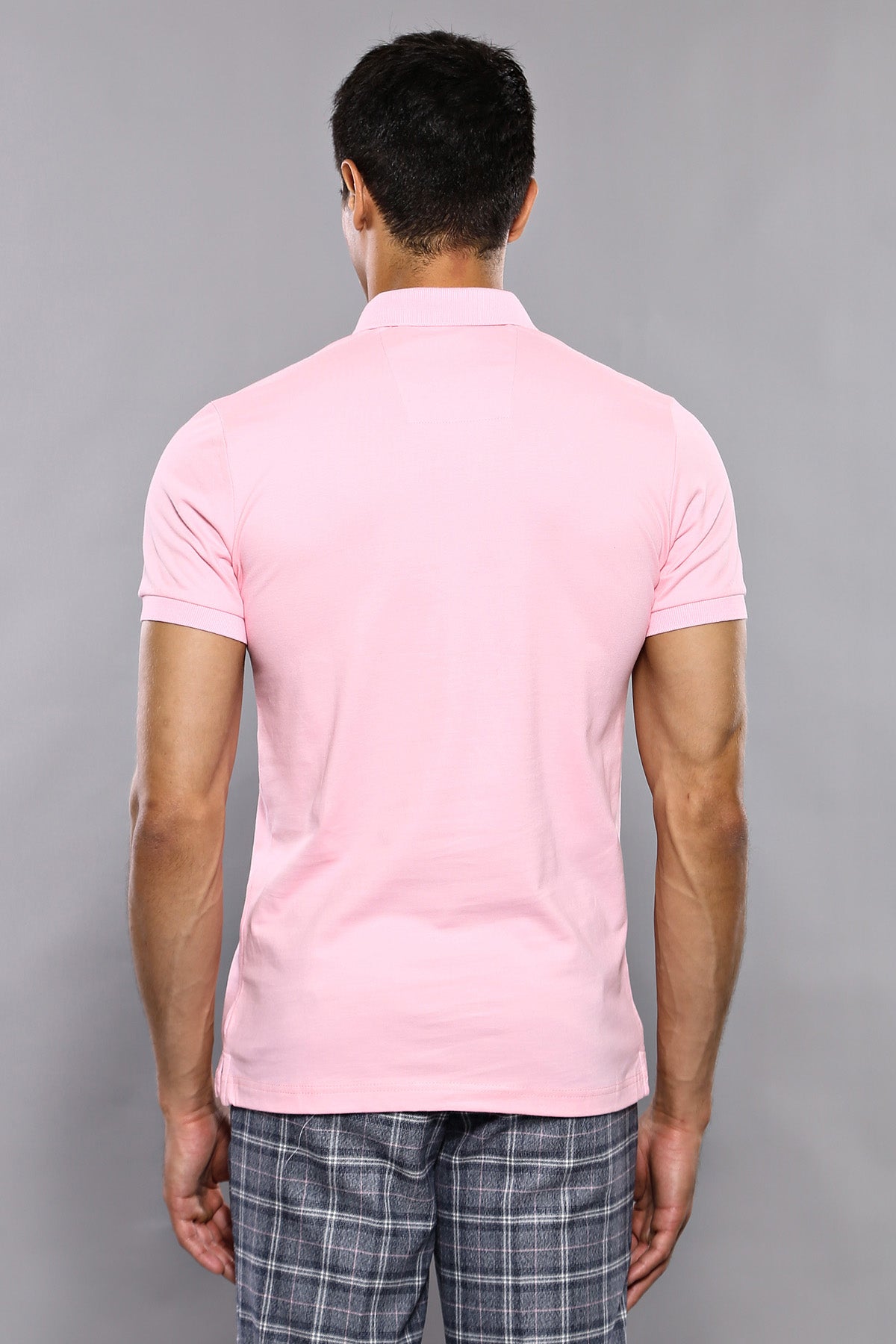 Polo Yaka Düz Pembe T-shirt - Wessi