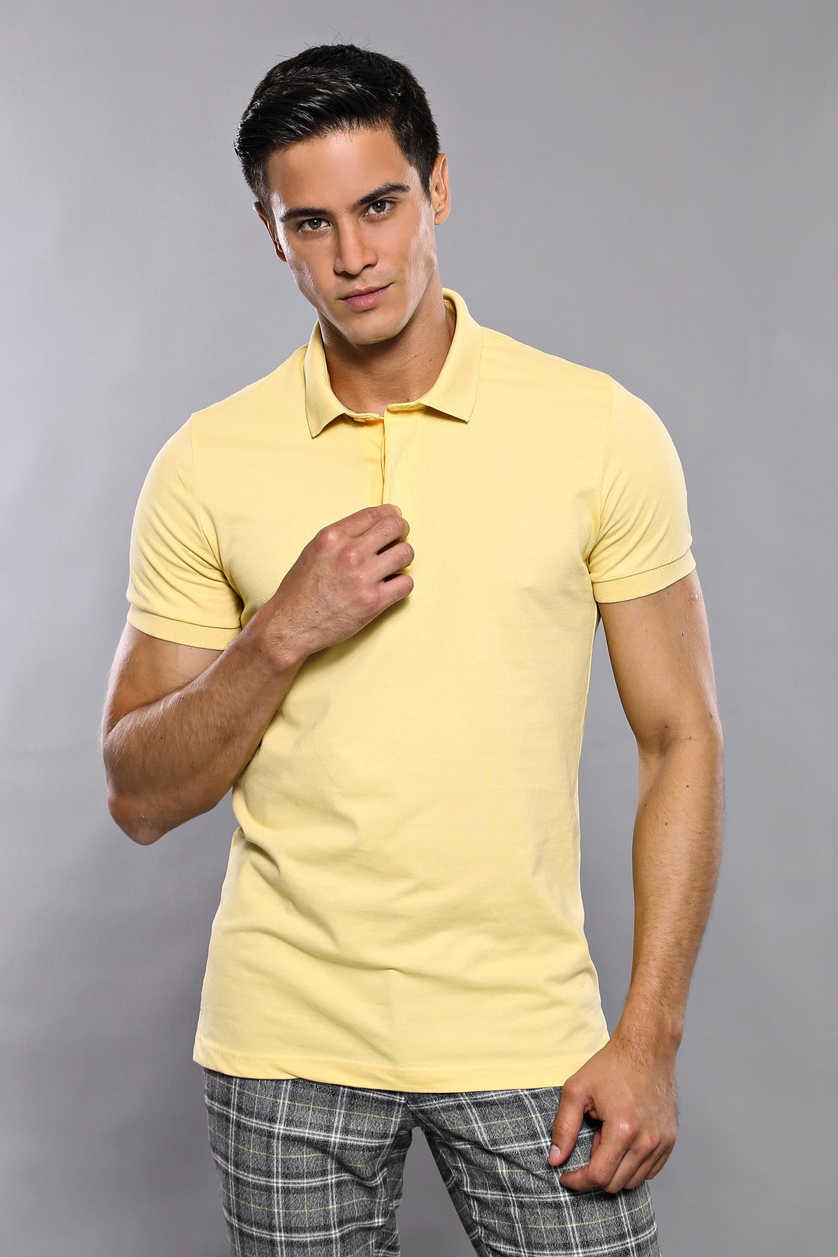 Polo Yaka Düz Sarı T-shirt | Wessi
