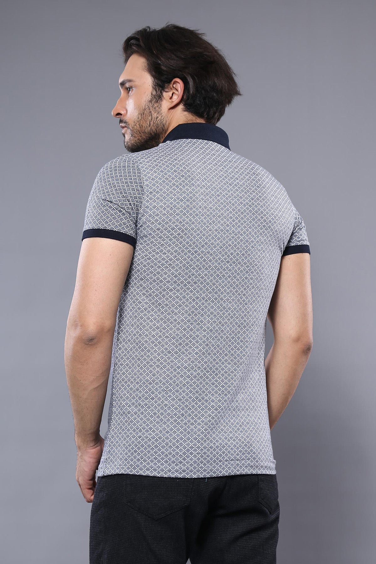 Desenli Gri Polo Yaka T-shirt | Wessi