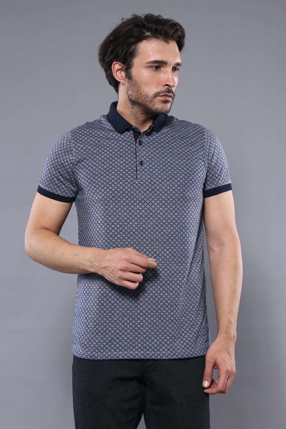 Desenli Polo Yaka Lacivert T-shirt | Wessi