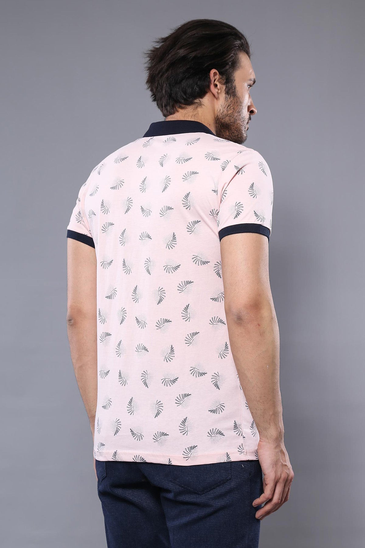 Çiçek Desenli Pembe Polo Yaka T-shirt | Wessi