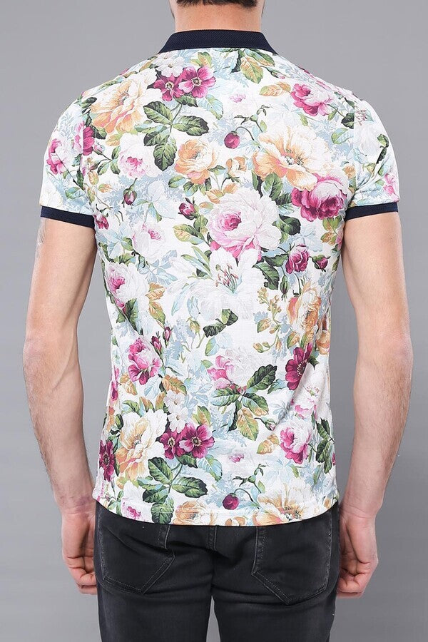 Polo Yaka Çiçek Desenli T-shirt - Wessi