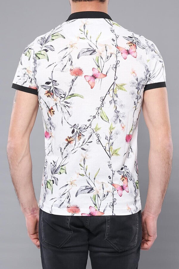Polo Yaka Çiçek Desenli T-shirt - Wessi