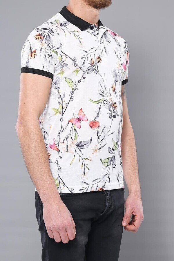 Polo Yaka Çiçek Desenli T-shirt - Wessi