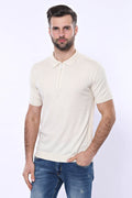 Polo Yaka Krem Düz Örme T-shirt | Wessi