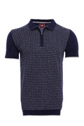 Polo Yaka Lacivert Desenli Fermuarlı Örme T-shirt | Wessi