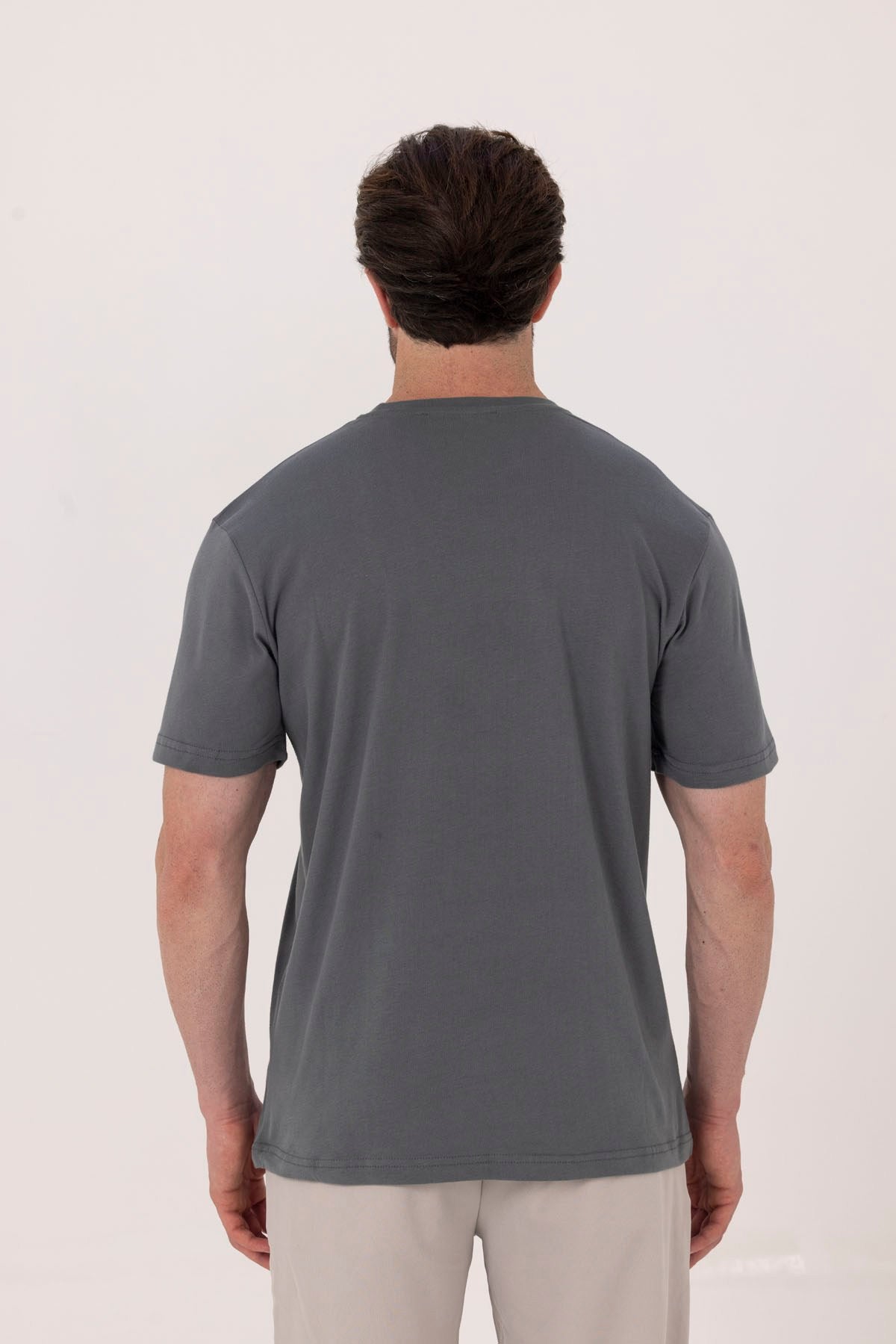 Açık Füme %100 Pamuk Bisiklet Yaka Düz Renk Basic T-Shirt
