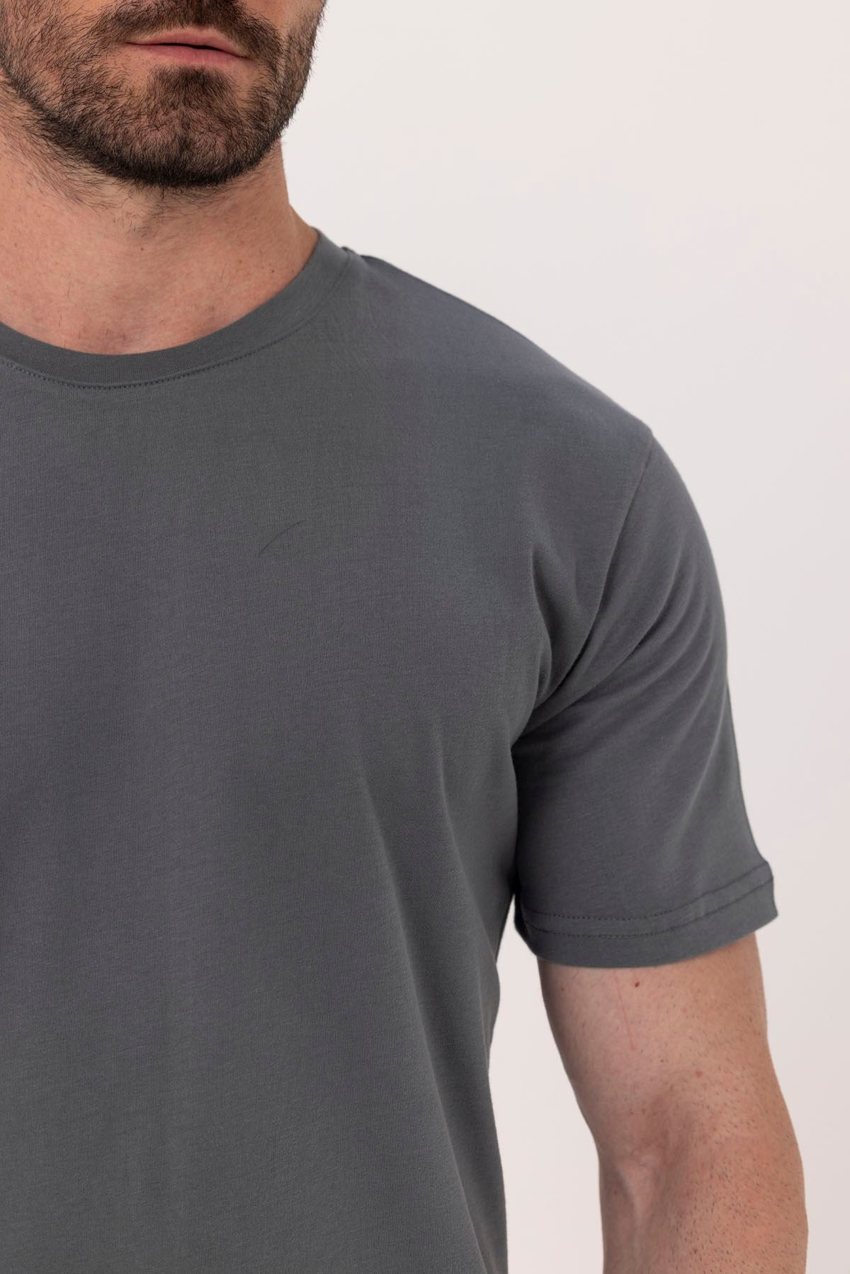 Açık Füme %100 Pamuk Bisiklet Yaka Düz Renk Basic T-Shirt