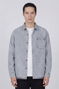 Light Gray Regular Fit Cotton Pocketed Long Sleeve Denim Jacket Shirt
