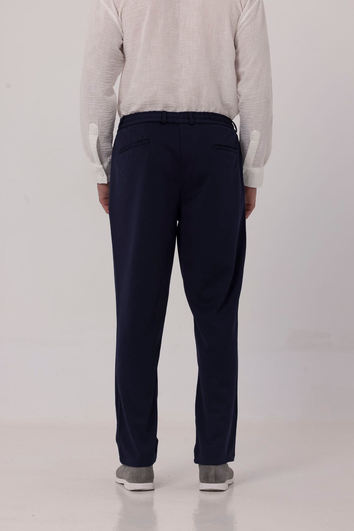 Açık Lacivert Dokulu Arka Lastikli Köprü Kemerli Bağcıklı Slim Fit Jogger Pantolon