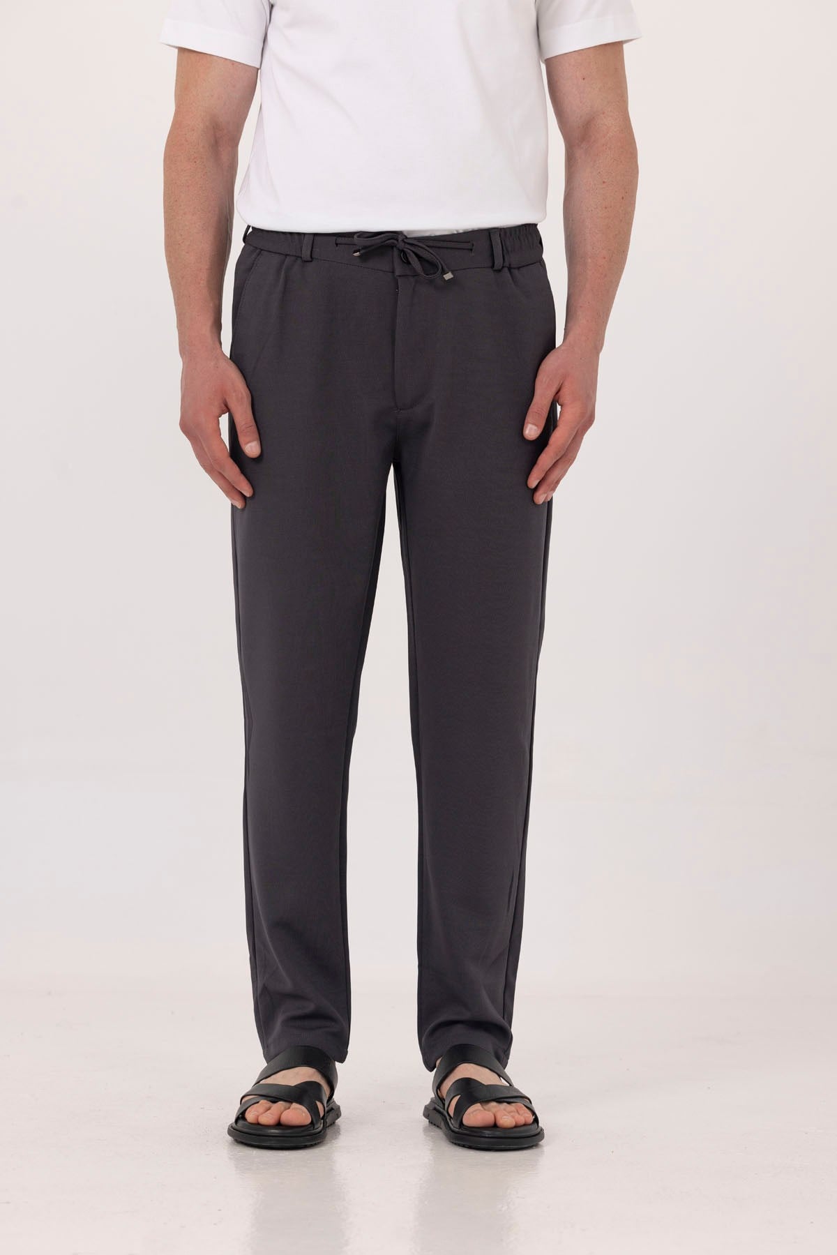 Antrasit Dokulu Arka Lastikli Köprü Kemerli Bağcıklı Slim Fit Jogger Pantolon