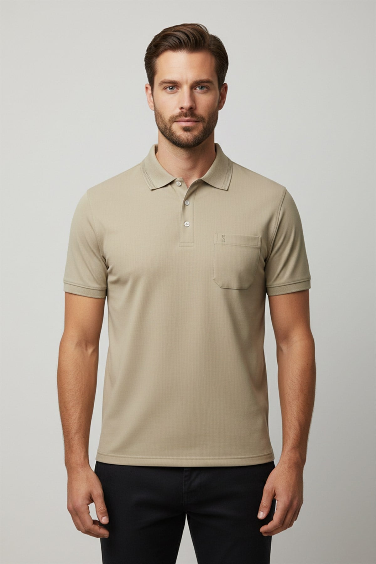 Bej %100 Pamuk Cepli Polo Yaka T-Shirt