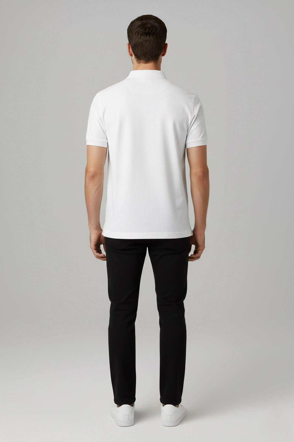 Beyaz %100 Pamuk Polo Yaka T-Shirt