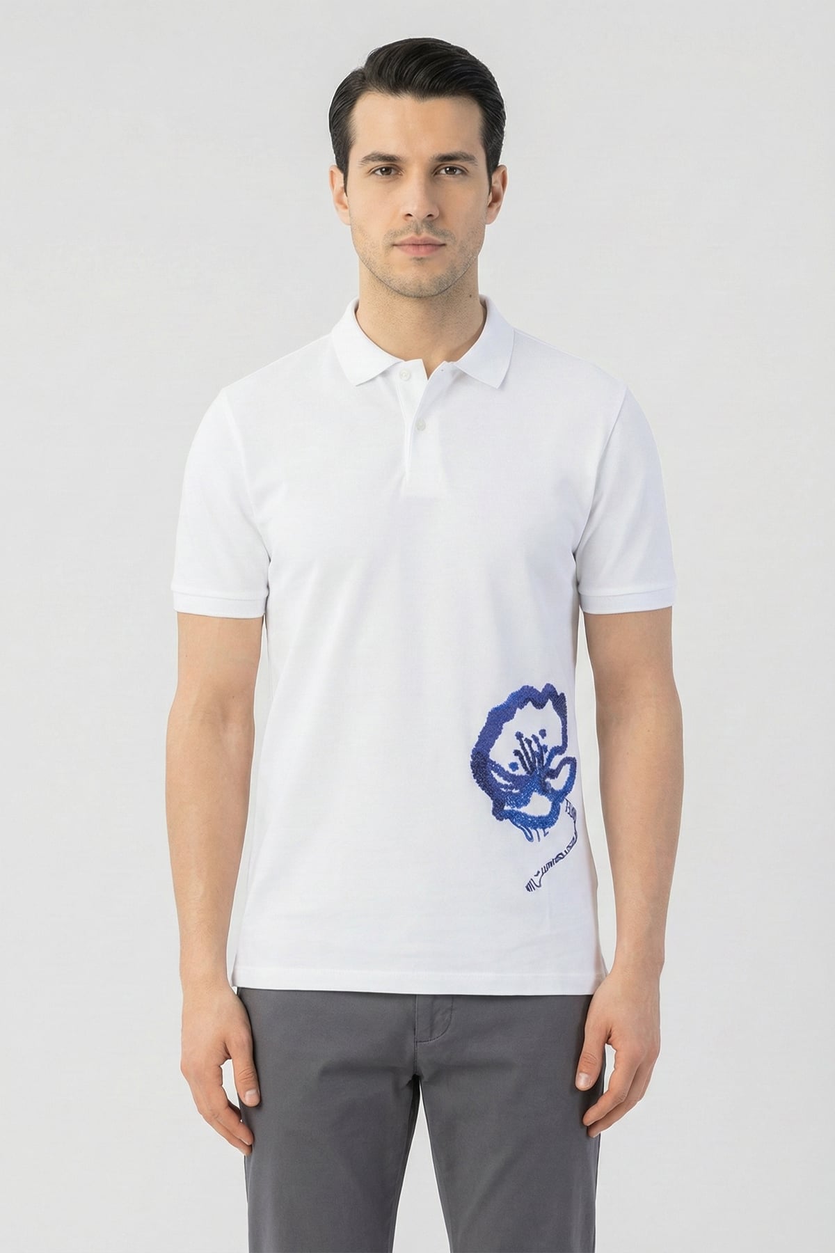 Giotelli Erkek Beyaz Dar Kesim Slim Fit %100 Pamuk Dokuma Polo Yaka Erkek Tişört