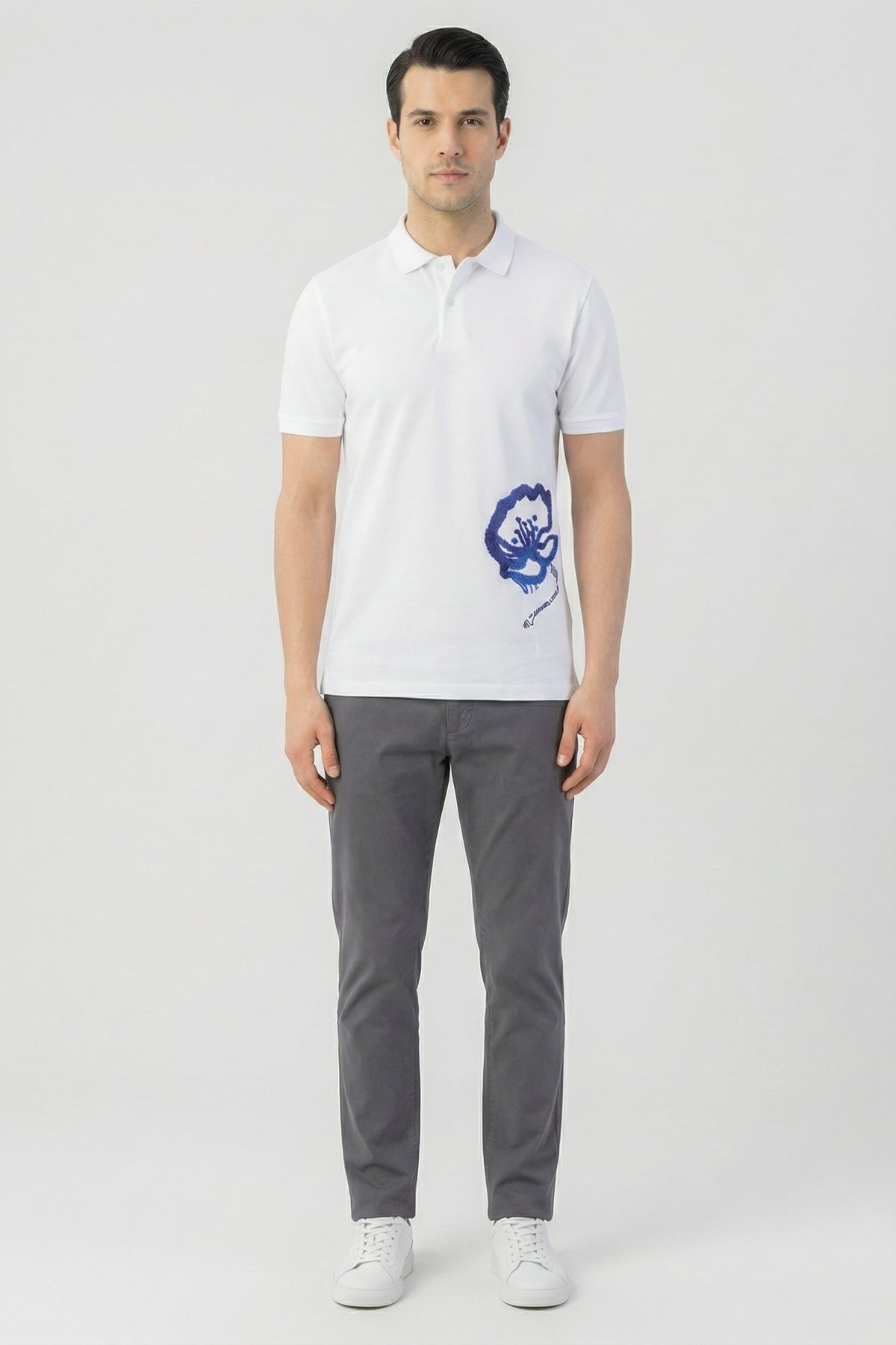 Giotelli Erkek Beyaz Dar Kesim Slim Fit %100 Pamuk Dokuma Polo Yaka Erkek Tişört