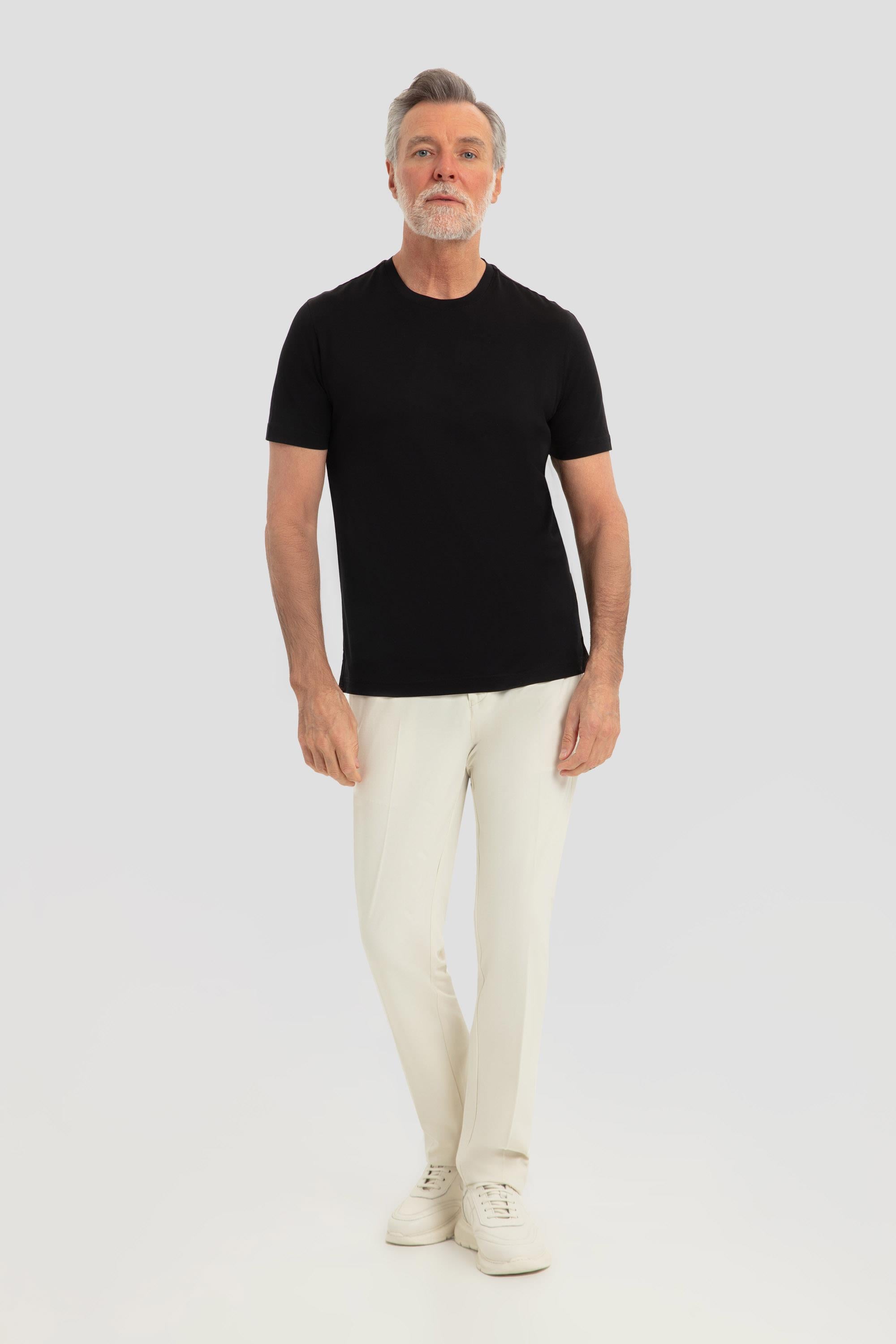 Erkek Siyah Dar Kesim Slim Fit %100 Pamuk Bisiklet Yaka Tişört