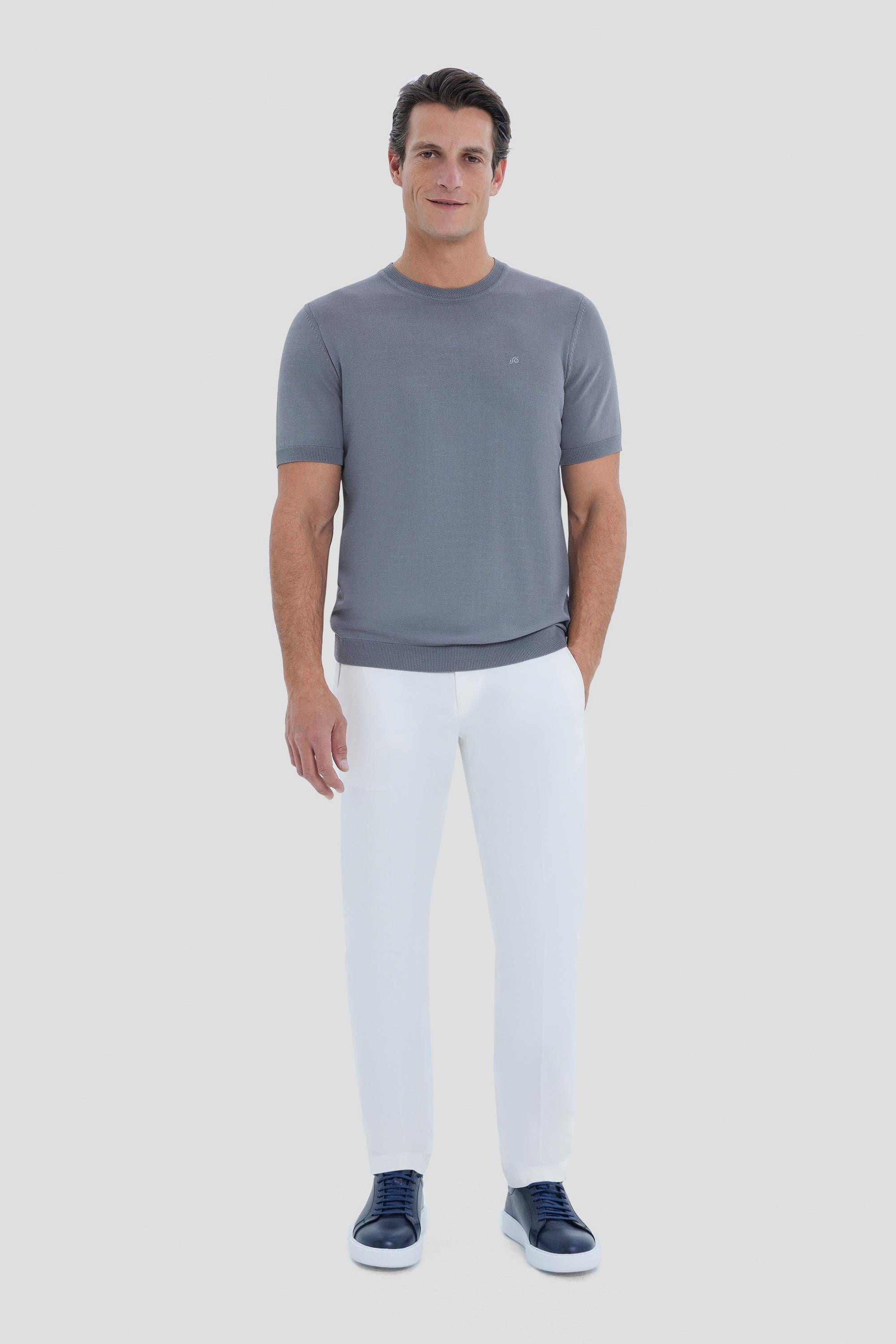 Erkek Gri Dar Kesim Slim Fit Viskon Triko Bisiklet Yaka Tişört