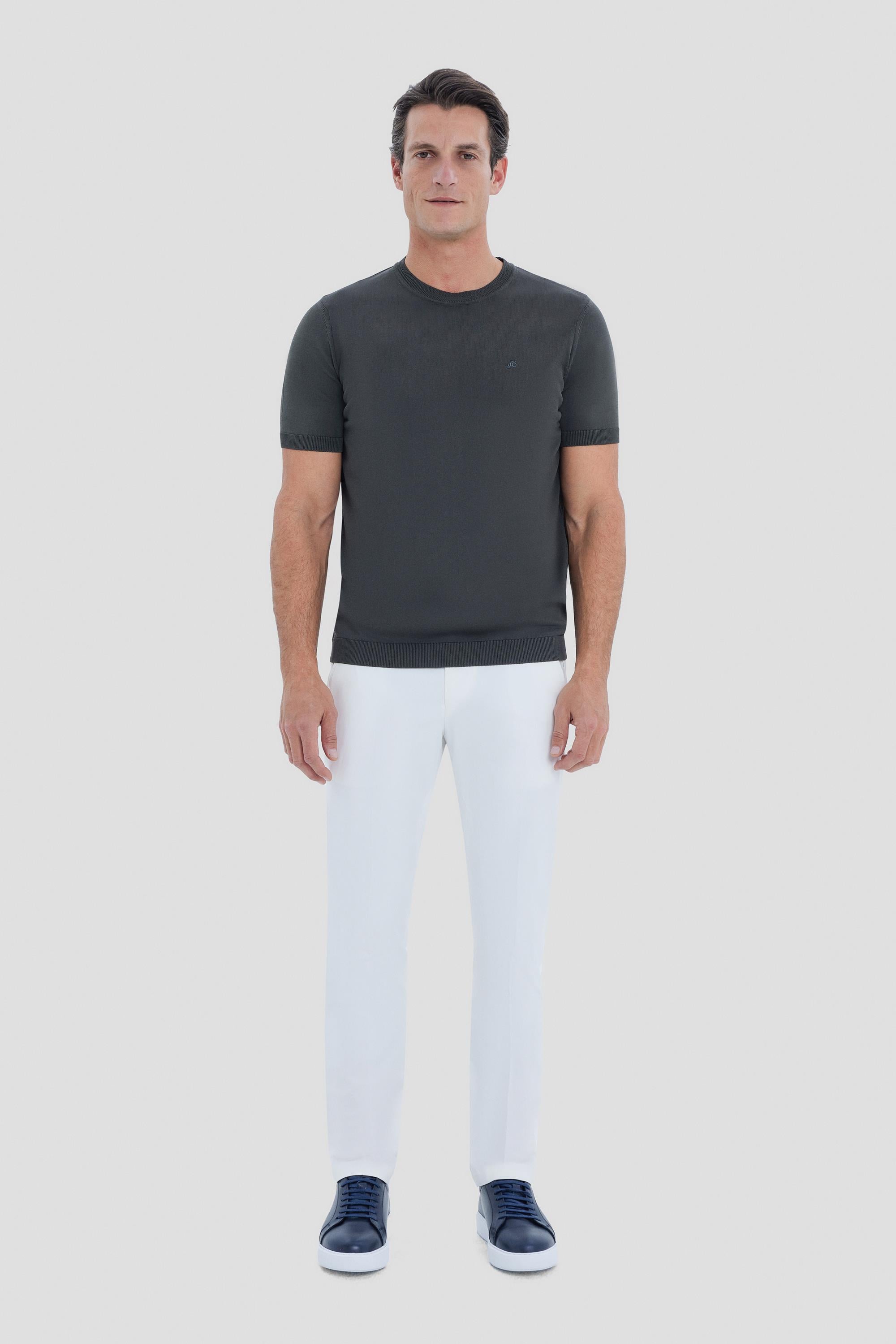 Erkek Koyu Yeşil Dar Kesim Slim Fit Viskon Triko Bisiklet Yaka Tişört