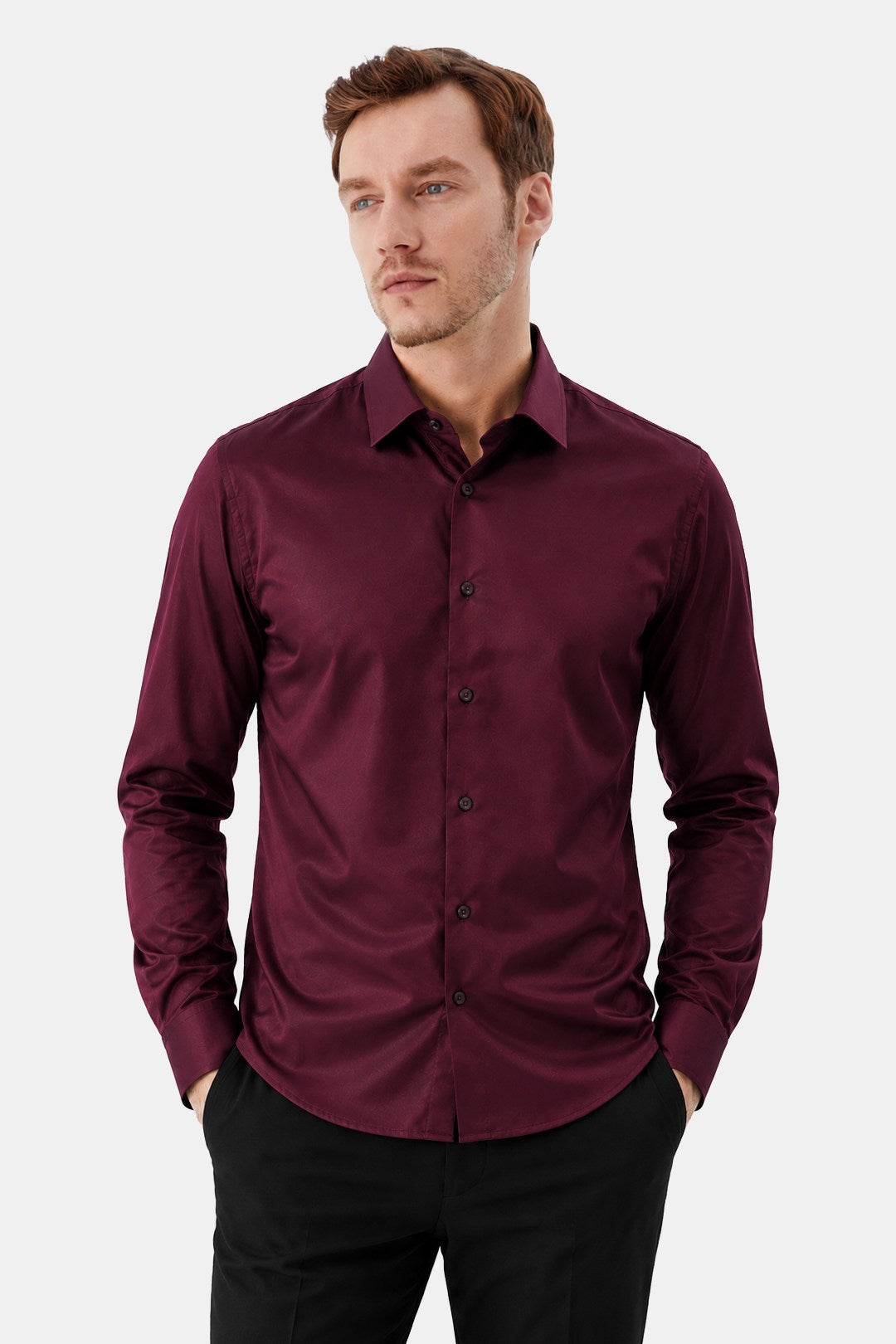 Bordo KLASİK YAKA REGULAR GÖMLEK