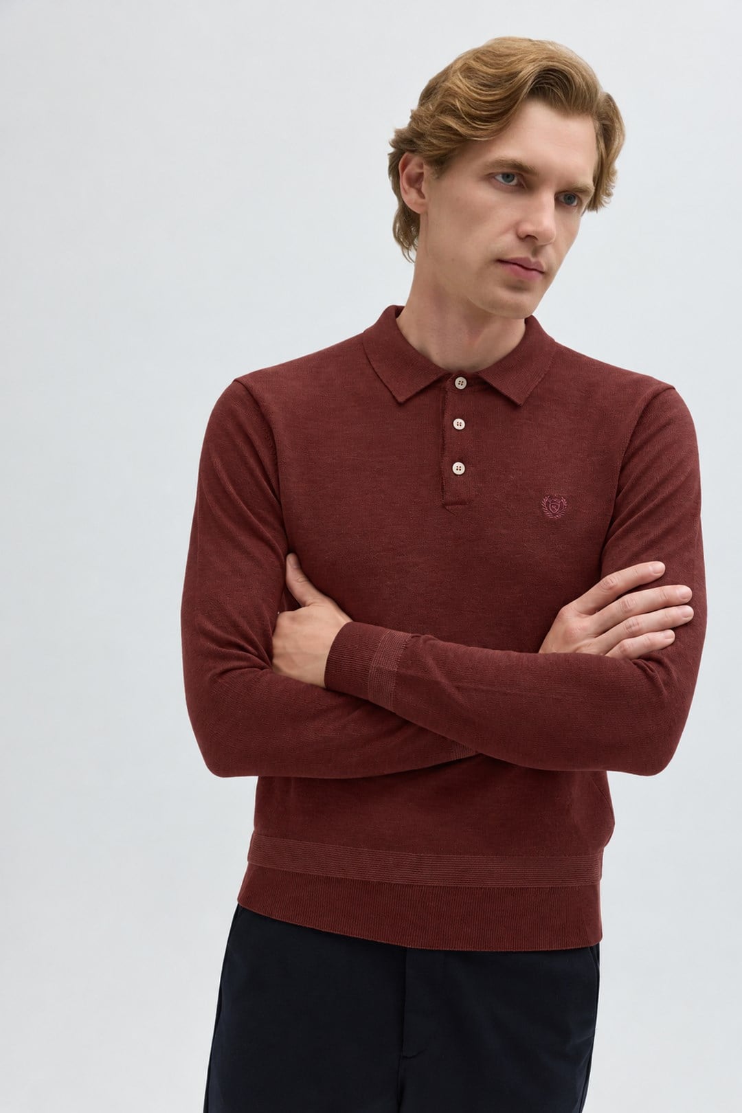 Bordo POLO YAKA DÜĞMELİ POLO YAKA TRİKO KAZAK