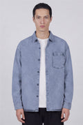 Buz Mavisi Regular Fit Pamuk Cepli Uzun Kollu Denim Ceket Gömlek