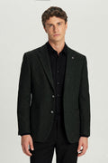 Men's Green Slim Fit Wool Blend Patch Pocket Stand-Up Collar 4 Drop Jacket