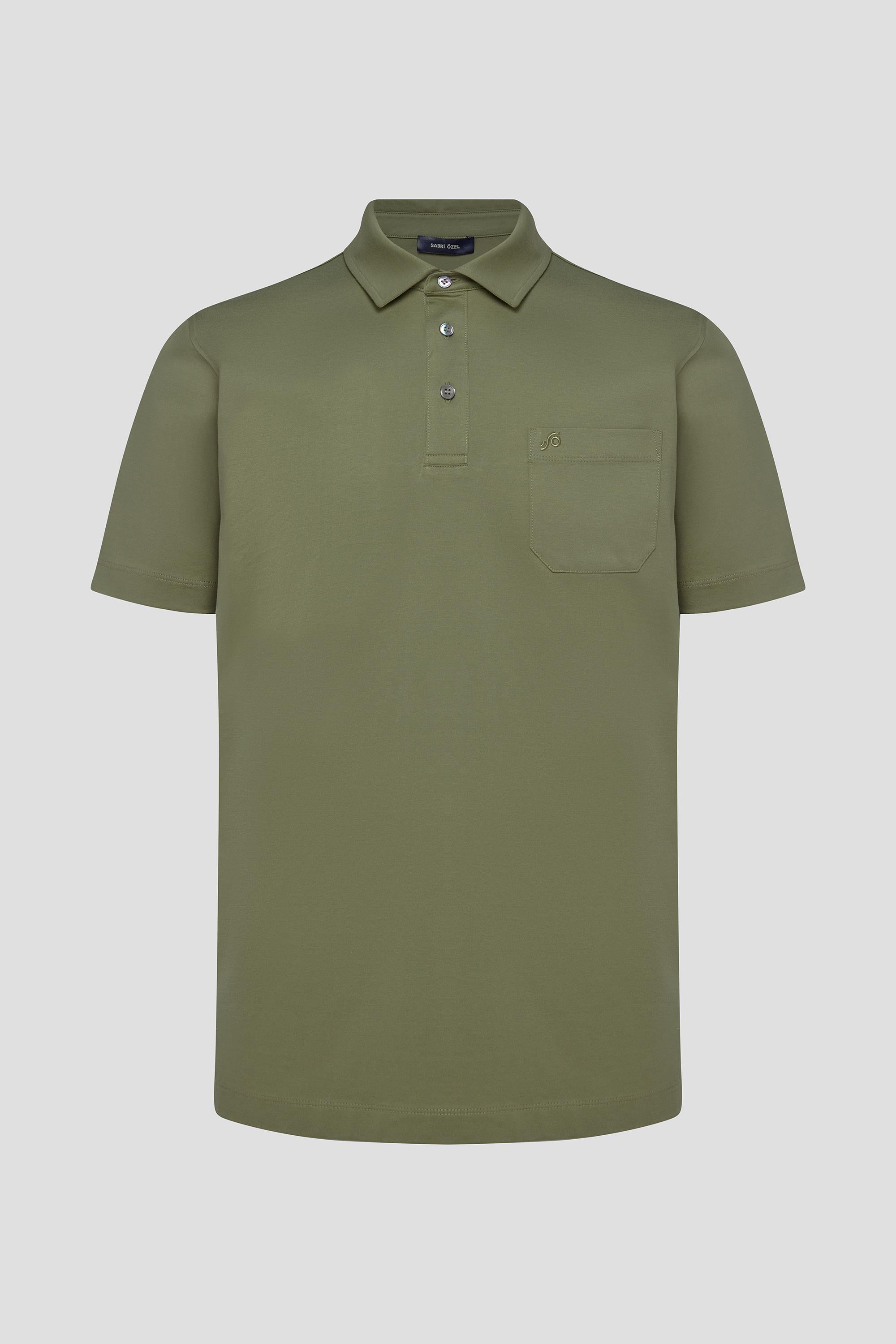 Yeşil %100 Pamuk Regular Fit Cepli Polo Yaka T-Shirt