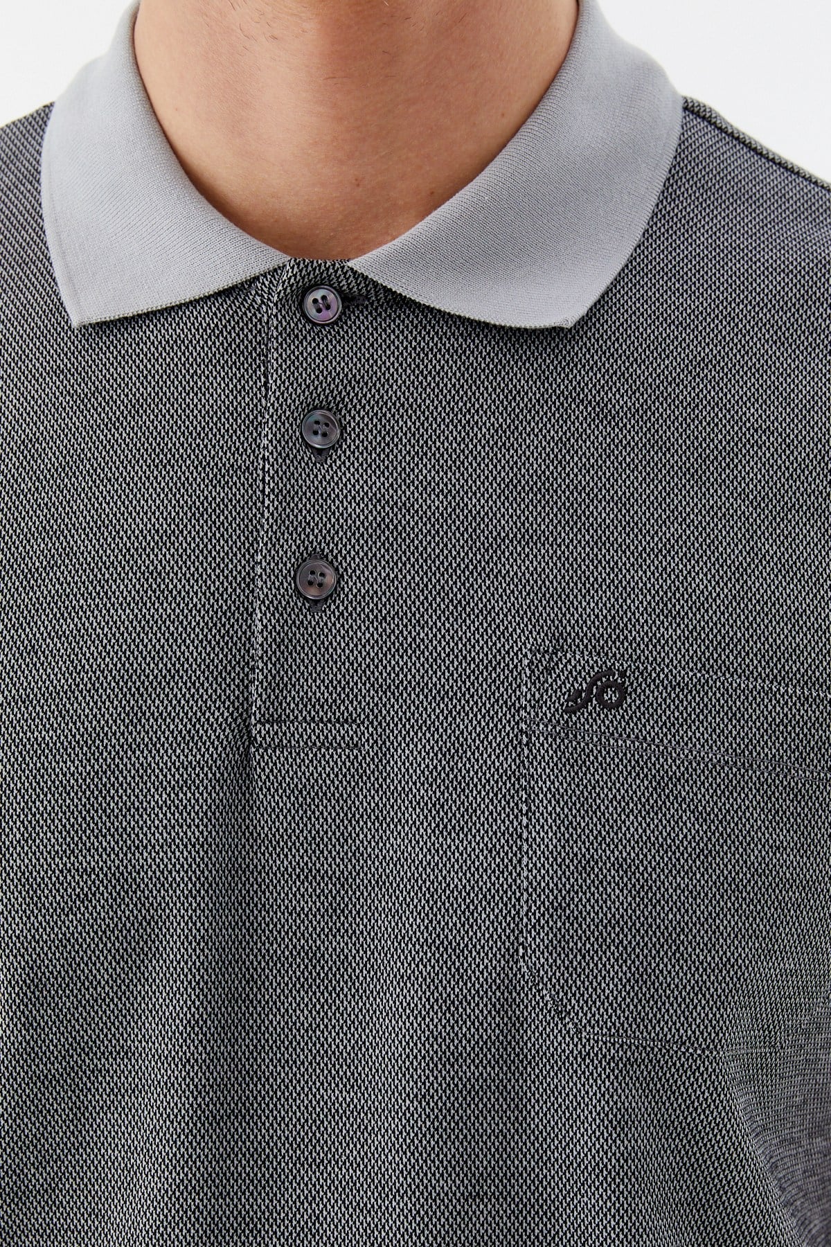 Siyah %100 Pamuk Regular Fit Jakar Desenli Cepli Polo Yaka T-Shirt
