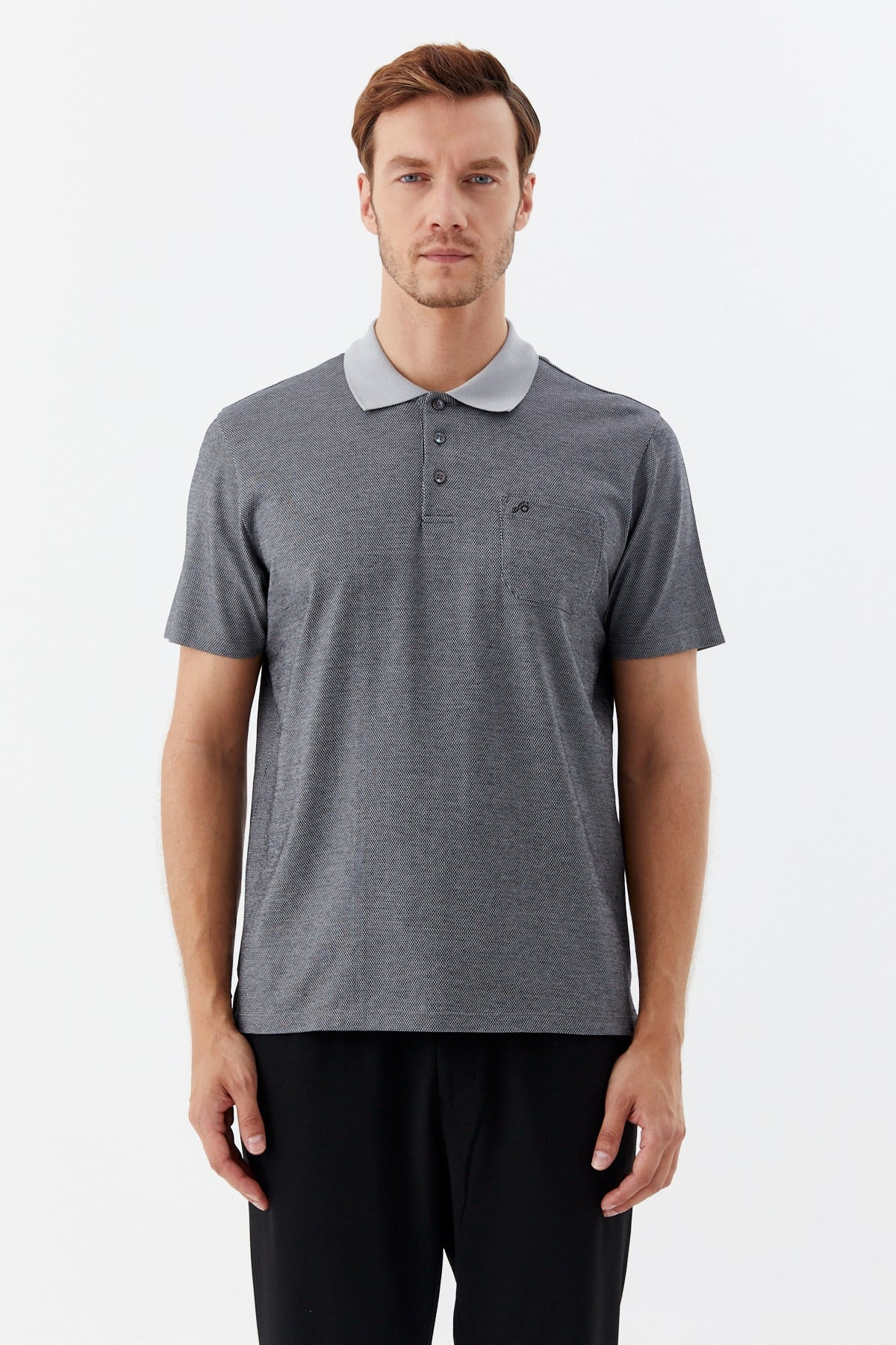 Siyah %100 Pamuk Regular Fit Jakar Desenli Cepli Polo Yaka T-Shirt